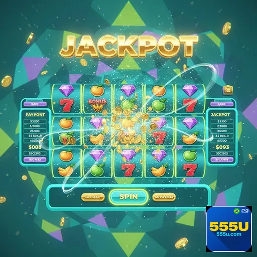Ilustração de diferentes temas de slot games na 555u